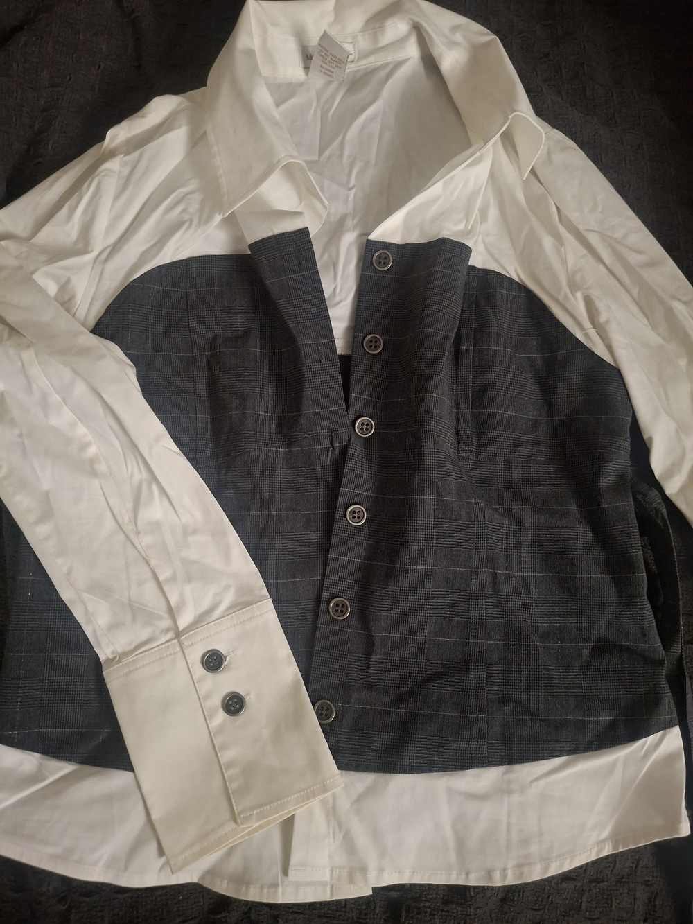 Monroe & Main White Button-Down with Charcoal Checked Front Panel